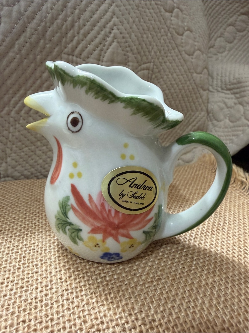 Andrea By Sadek White, Green & Yellow Rooster Creamer
